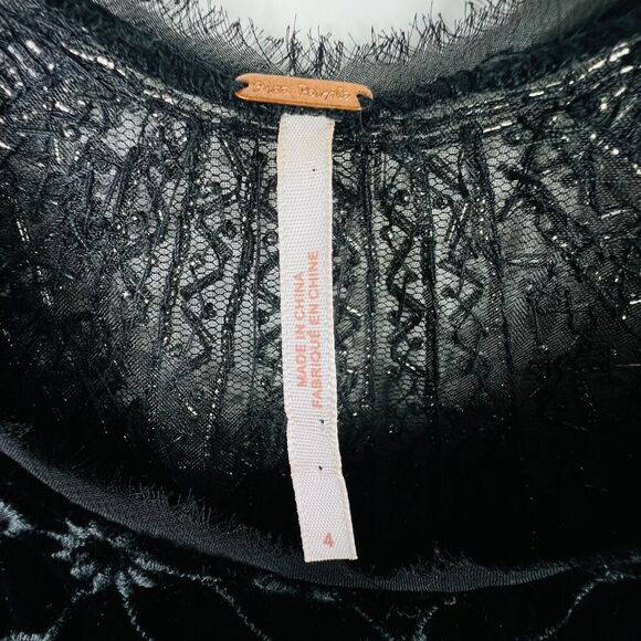 Free People Velvet Eyelet Beaded Shift Dress Size 4 - Picture 5 of 10